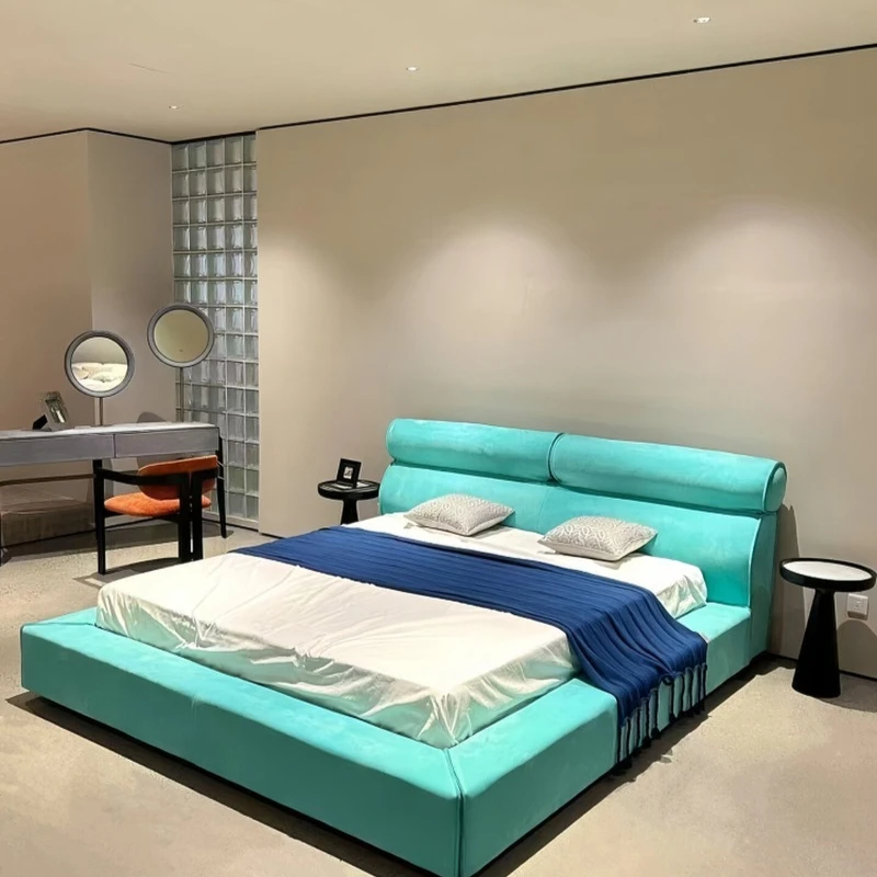 Frosted cloth nubuck leather master bedroom double bed queen bed