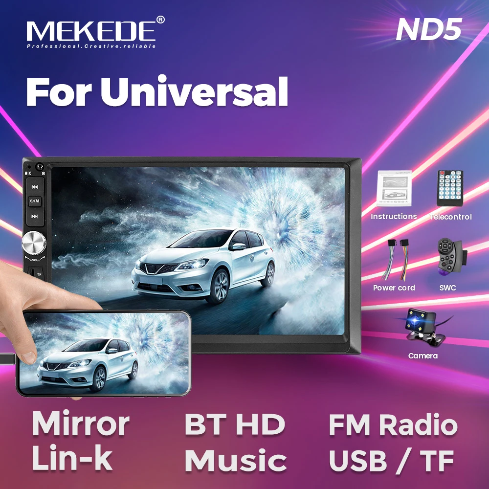 7 Zoll HD Touchscreen Autoradio 2 Din MP5 Multimedia Player SWC/Aux/BT/SD/USB/Mirror link/FM/RCA