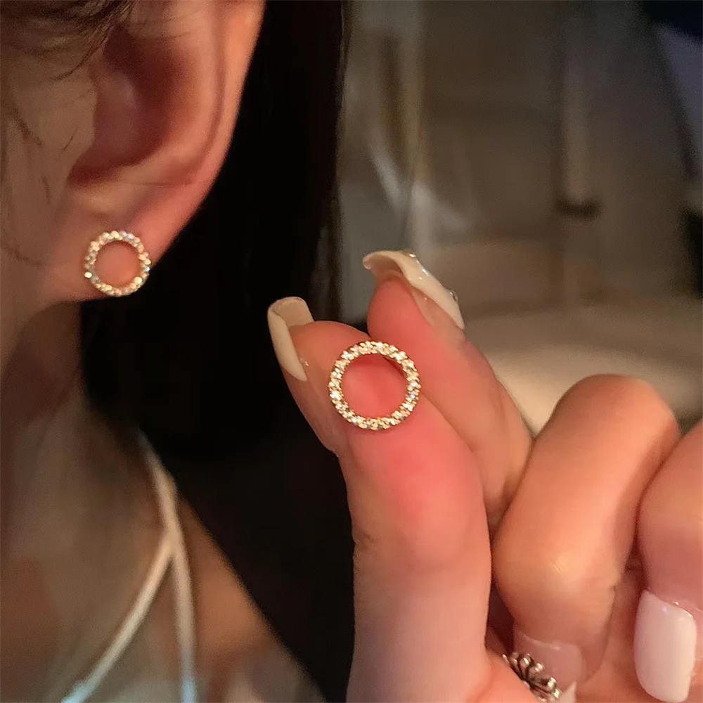 SUMENG 2024 New Fashion Korean Delicate Small Circle Stud Earrings for Women Gold Color Earring Crystal Minimalist Jewelry Gifts image 2