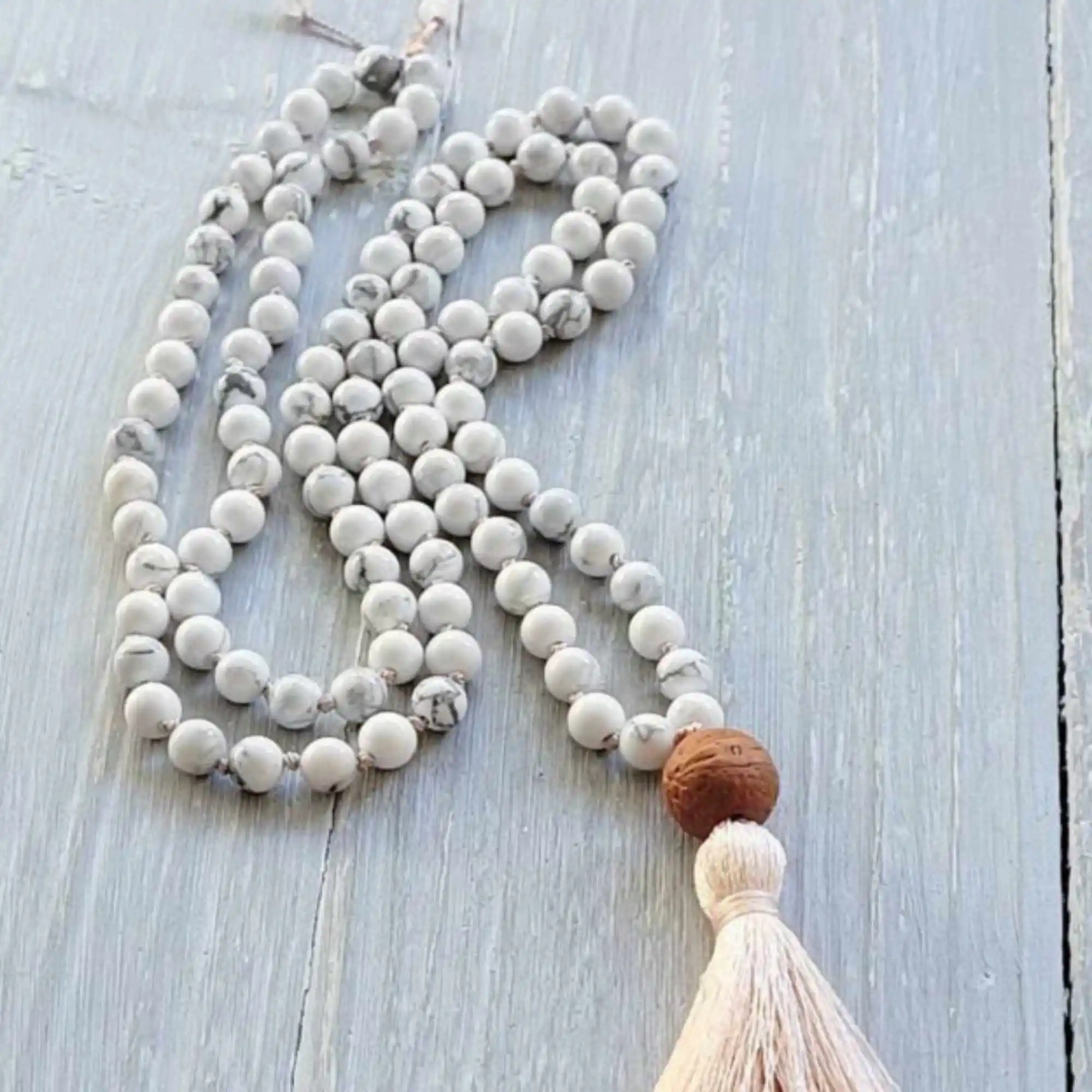 6mm Natural White Howlite rudraksha Beads 108 knot Beads Bracelet Relief Bohemian Chakra Lariat Unisex Fashion Yoga  Men