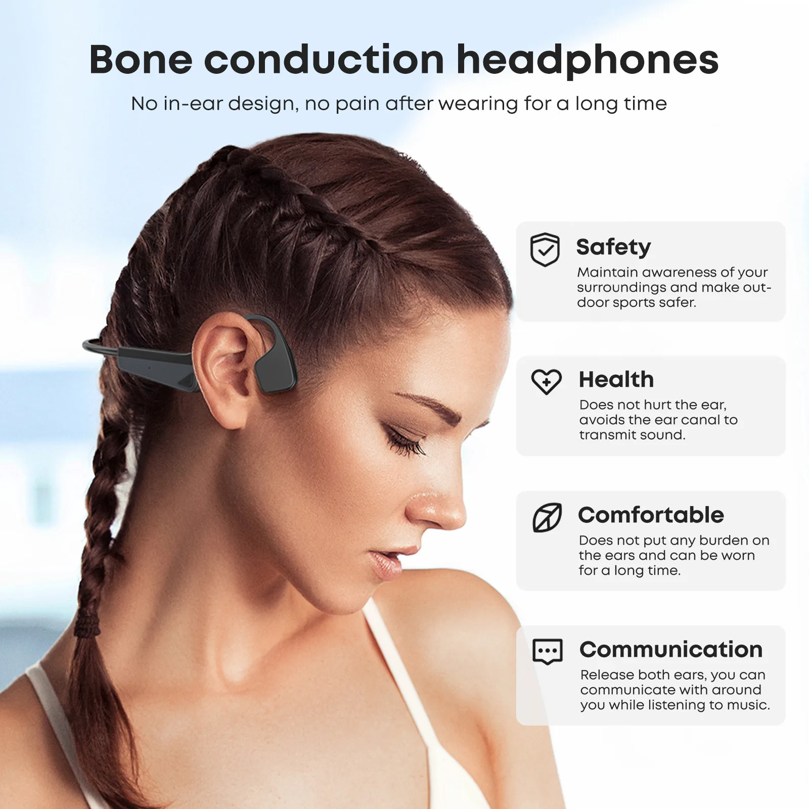 Fones de ouvido Bluetooth Xiaomi-Bone Conduction, fones de ouvido sem fio Ture, fone de ouvido esportivo com microfones HD Clear