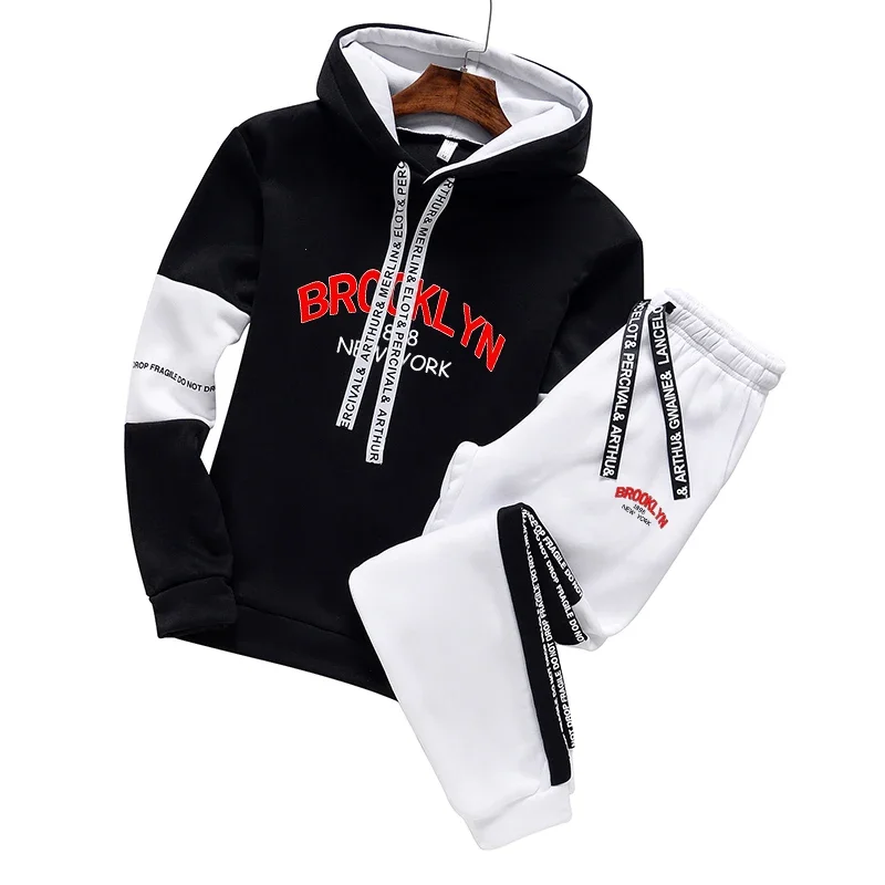 Printing Mens Tracksuit Fashion Hooded Sweatshirt Black White Versatile Suit or Tops or Pants Simplicity Casual Sportswear S-3XL