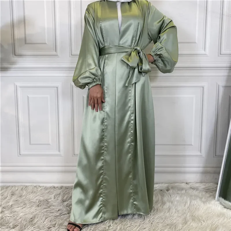 

Dubai Open Abaya Muslim Women Satin Kimono Cardigan Long Maxi Dress Eid Party Ramadan Kaftan Islamic Arab Robe Jalabiya Vestidos