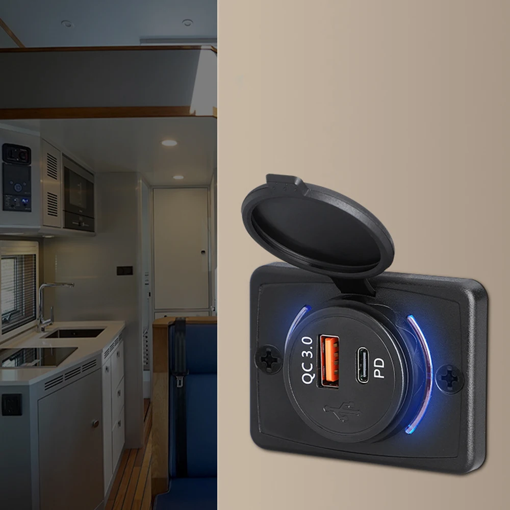 

Электрические розетки для автофургона, 24 В, 12 В, зарядные устройства PD Type-C USB 3,0, быстрая зарядка, адаптер питания для автомобиля с синим индикатором