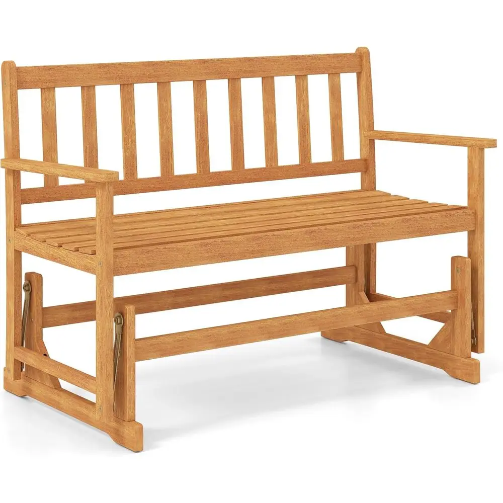 

Outdoor Acacia Wood 2-Person Glider Bench, 800 lbs, Patio Swing Rocking Loveseat with Slatted Design for Garden and Backyard,