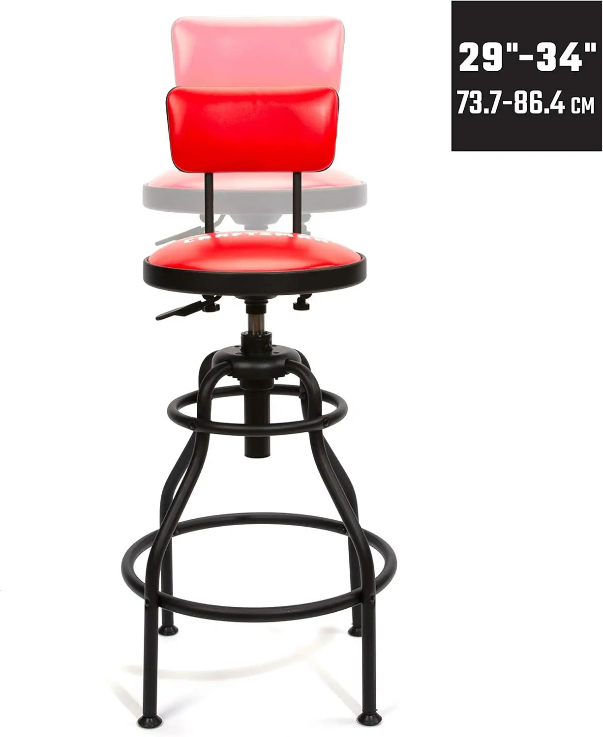 Adjustable Height Work Shop Stool, 29 to 34-inches Tall, Rip-Resistant Padded Vinyl Seat, 300-lb Capacity