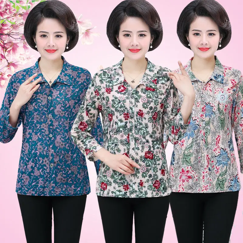 

Женская блузка с принтом, рубашка с рукавом три четверти, топы на весну-осень, размеры 3XL, 4XL, модная одежда для женщин среднего возраста, кардиган