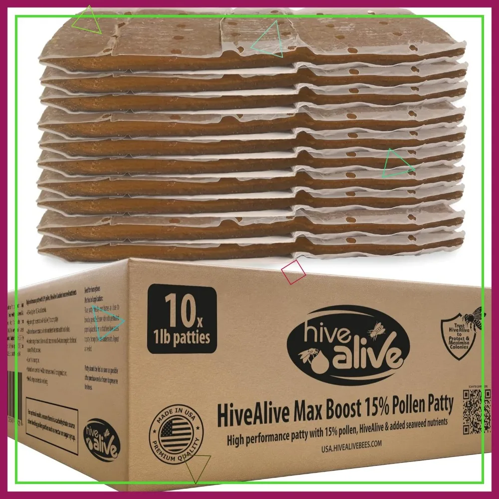 أطباق حبوب اللقاح النحل سعة 10 رطل مع 15% حبوب اللقاح البحرية والأعشاب البحرية والأحماض الأمينية لدعم الحضن الصحي والمستقبلون