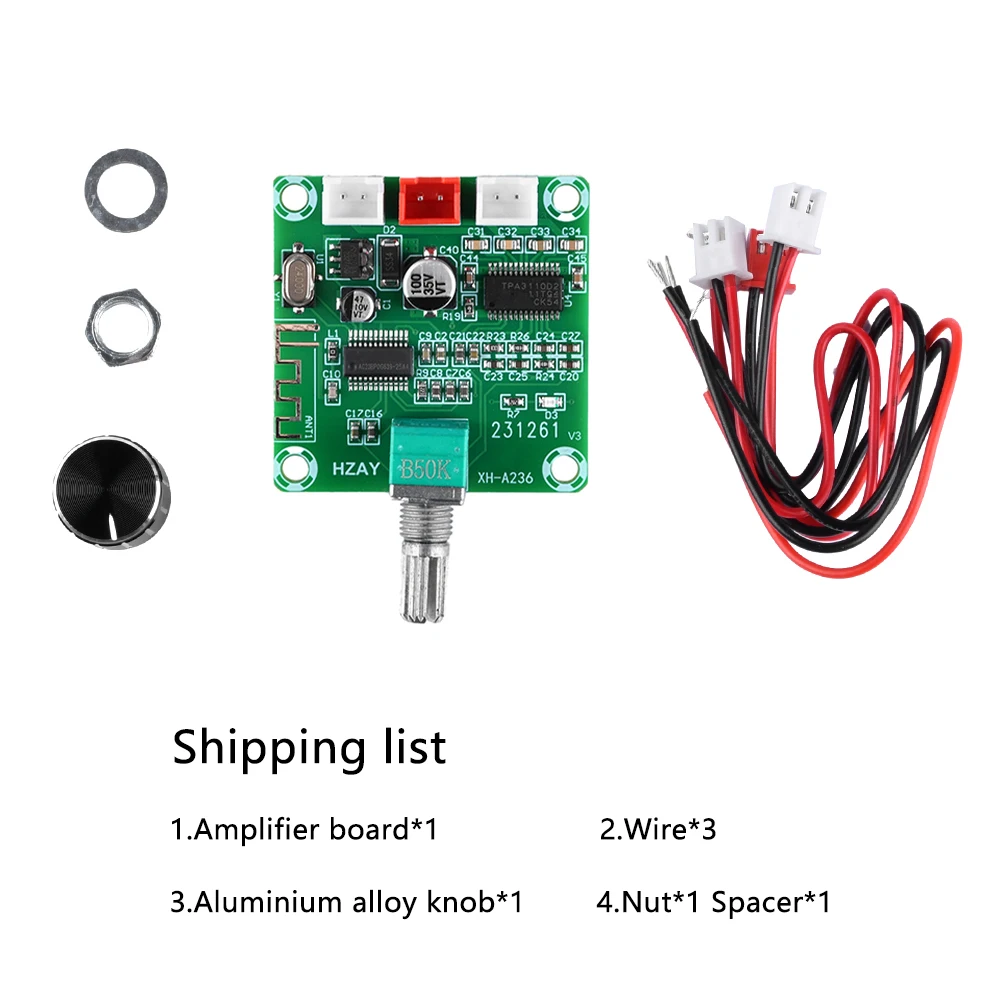 XH-A236 Placa Amplificadora Digital, 12V, 24V, Dual Channel, 30W + 30W, Compatível com Bluetooth 5.0, Módulo de Amplificação de Áudio, TPA3110D2