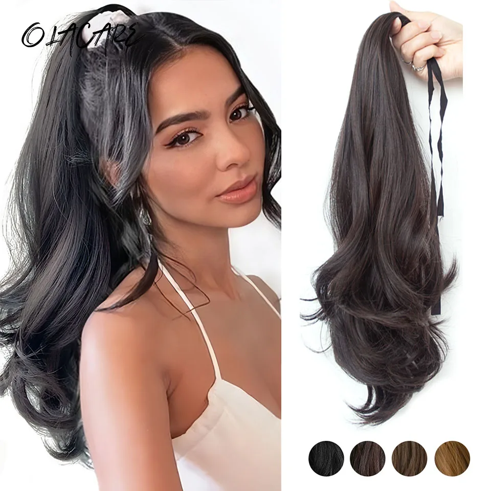 

OLACARE Synthetic Long Wavy Curly Ponytail for Women Ribbon Drawstring Tied to Hair Tail Hair Extension Natural Fake Hairpiece