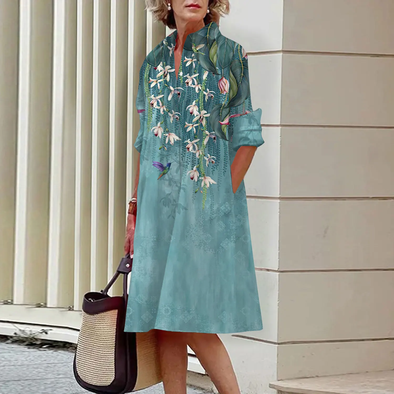 Women's Bohemian Shirt Dresses Summer Lapel Single Breasted Irregular Long Dresses Feminine Print Maxi High Temperament Dresses