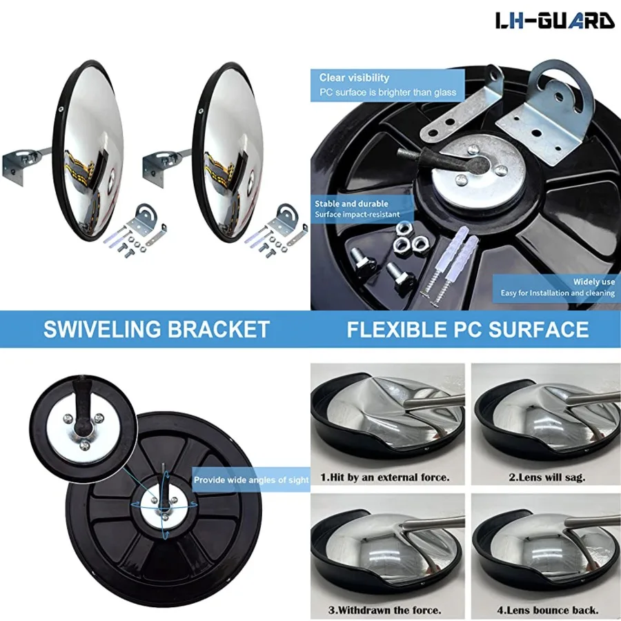 

2 Convex Security Mirror, 2 Pack for Garage, Office, Warehouse Blind Spot Safety Traffic Security, Indoor/Outdoor