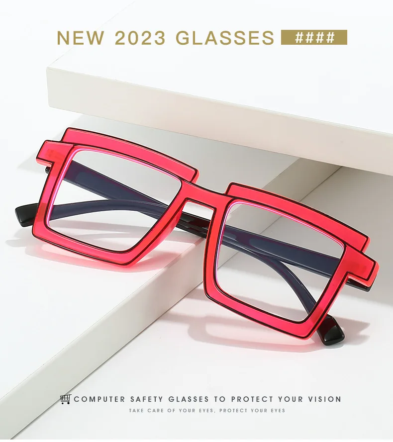 Luxus Designer Mode unregelmäßige quadratische Brille Rahmen Neon Brillen fassungen Unisex Anti Blaulicht Lese Presbyopie Brille – Detail 14