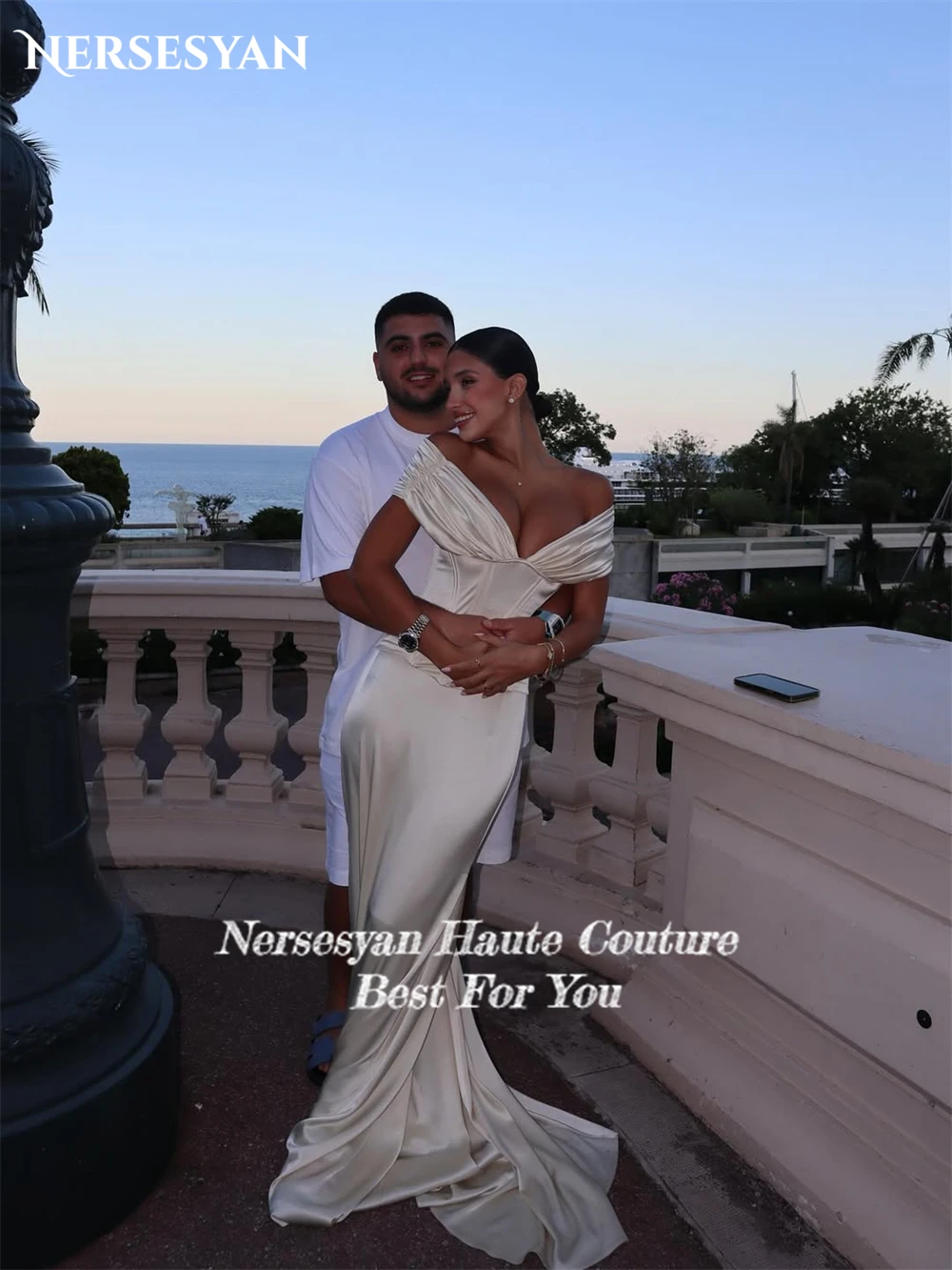 Nersesyan Luxury Mermaid Wedding Dresses Pleats Off Shoulder Satin Bride Dress Bridal Guest Party Gowns שמלות כלה Customized