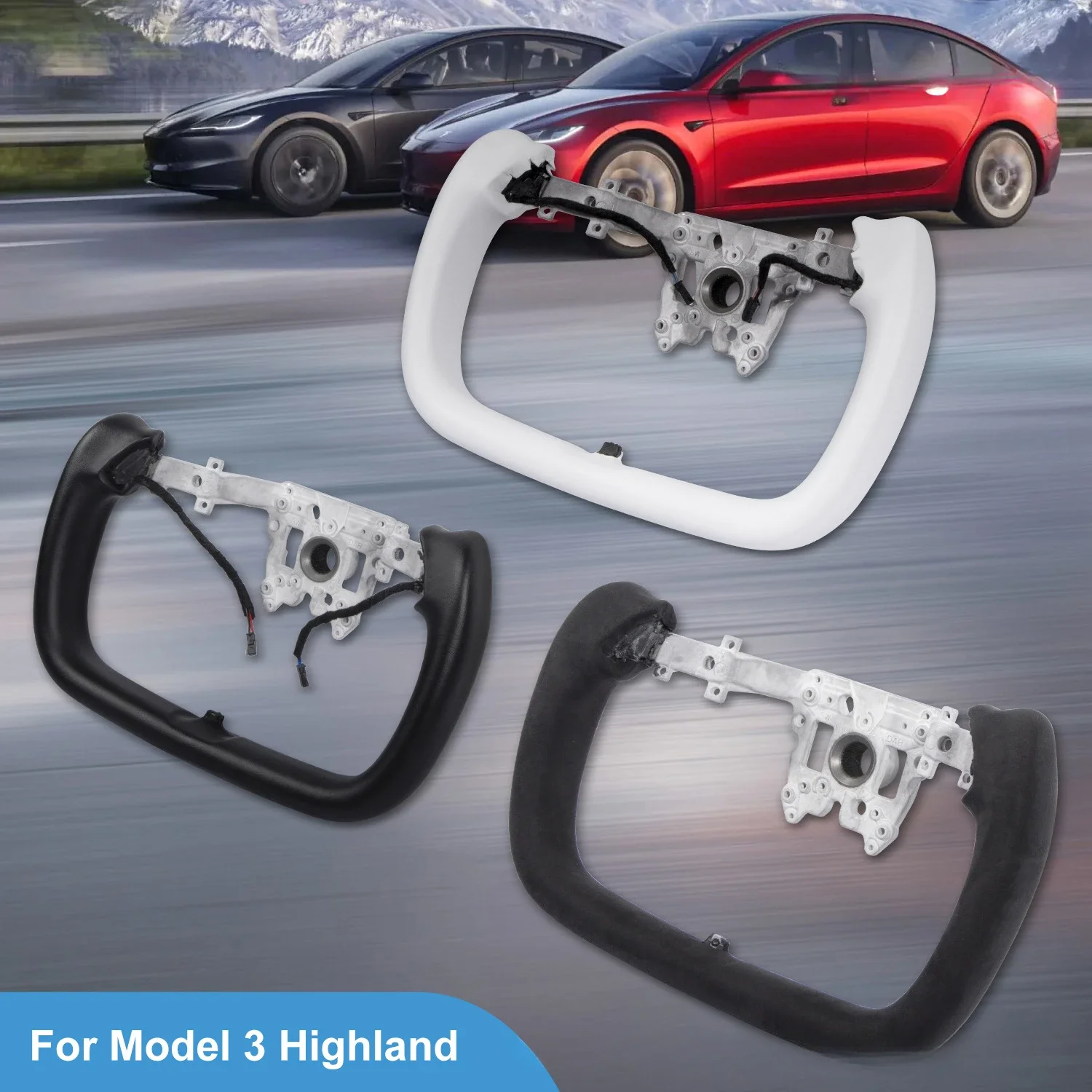 

For Tesla Model 3 Hingland Yoke Steering Wheel 2024 Accessories Racing Style Handle 350mm 370mm Lumpy Stitch Optional