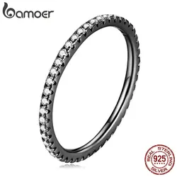 Bamoer 925 Sterling Silver Fashion CZ Stackable Ring Black Gold Plated Eternity Bands for Women 7 Colors Ring Statement Jewelry