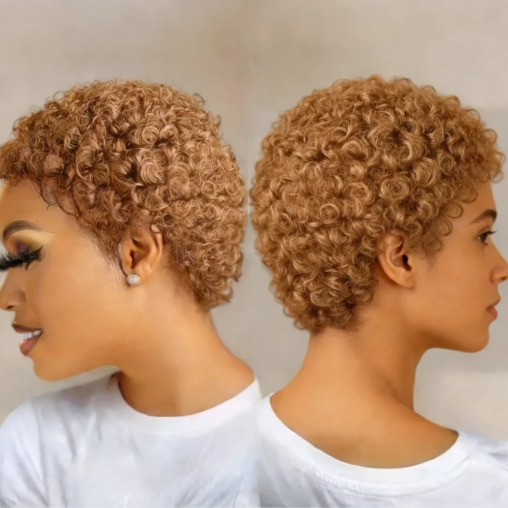

Short Pixie Cut Wig With Bangs For Women Human Hair Colored Full Machine Made Durable 180 Density Breathable Soft Lightweight