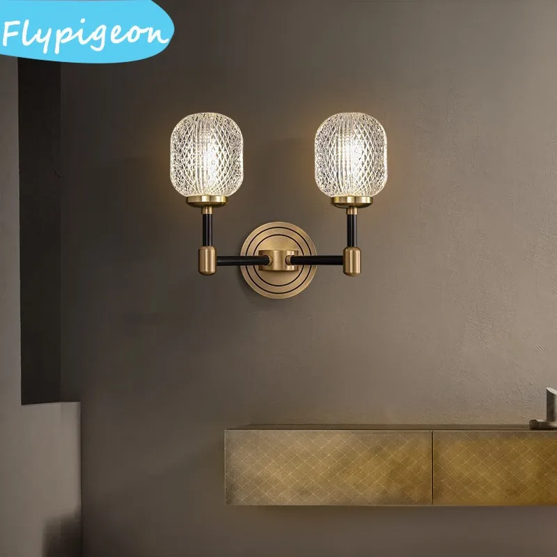 

Postmodern Glass Copper Wall Lamp LED Luxury For Living Room Background Bedroom Bedside Decorative Lighting Fixtures