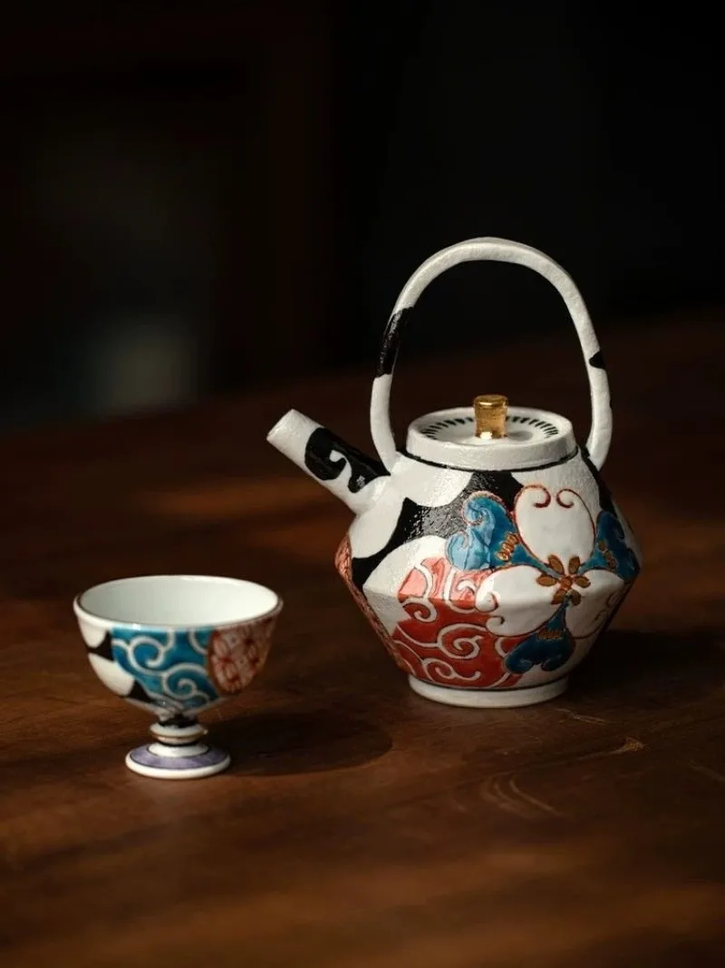 Handmade tea set Japanese style, ceramic court style, teapot tall teacup