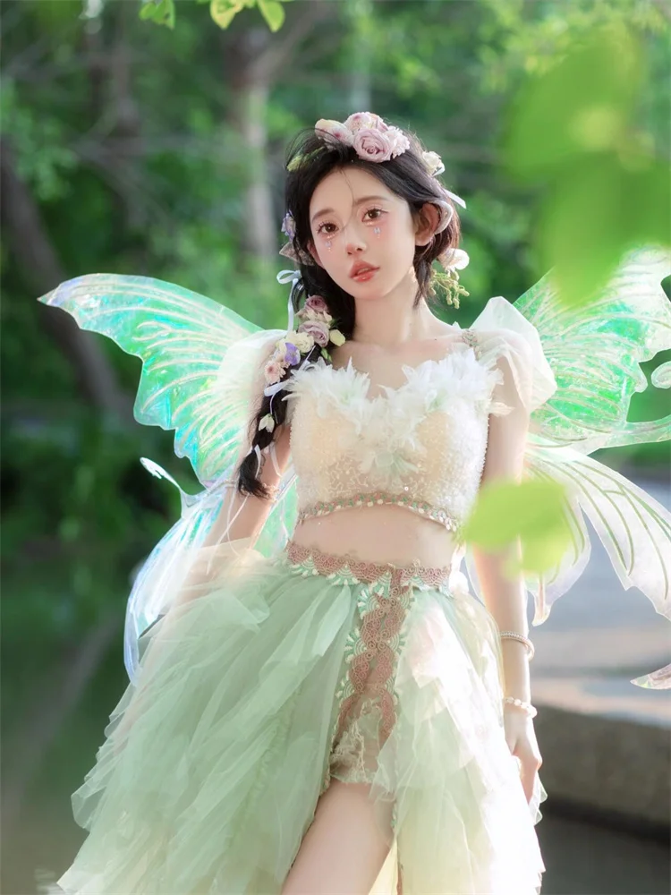 Elegant Angelic Fairy Girl Photography Outfit Fashionable Outdoor Travel Photography Costume Stage Performance Clothing