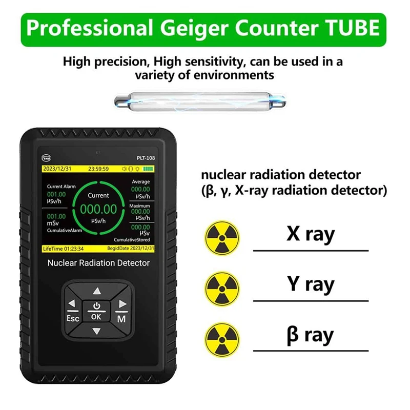 Geiger Counter Nuclear Radiation Detector - Portable Handheld Beta Gamma X-Ray Radiation Monitor Meter With LCD Display