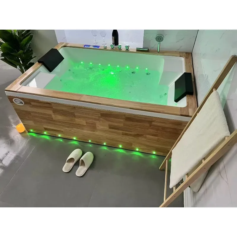 Icegalax 2 People Wooden Like Jacuzzier Corner Massage Spa Bathtub Home Use High-end Acrylic Whirlpool Bath Tub