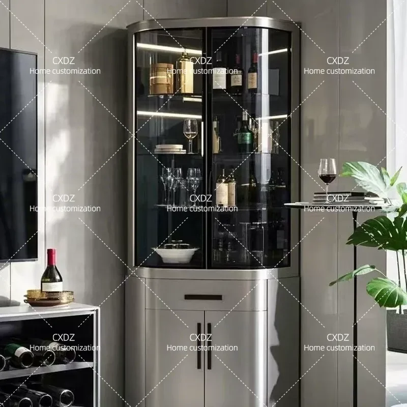 Modern Solid Wood Corner Cabinet Triangular Glass Display Unit for Living Room Wine Storage Simple Luxury Home Furniture