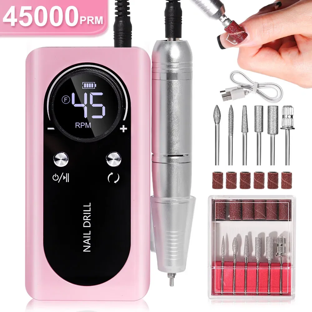 Portable Nail Drill Machine 45000RPM Rechargeable Electric Nail Drill Machine for Acrylic Nail Gel Polish Removal