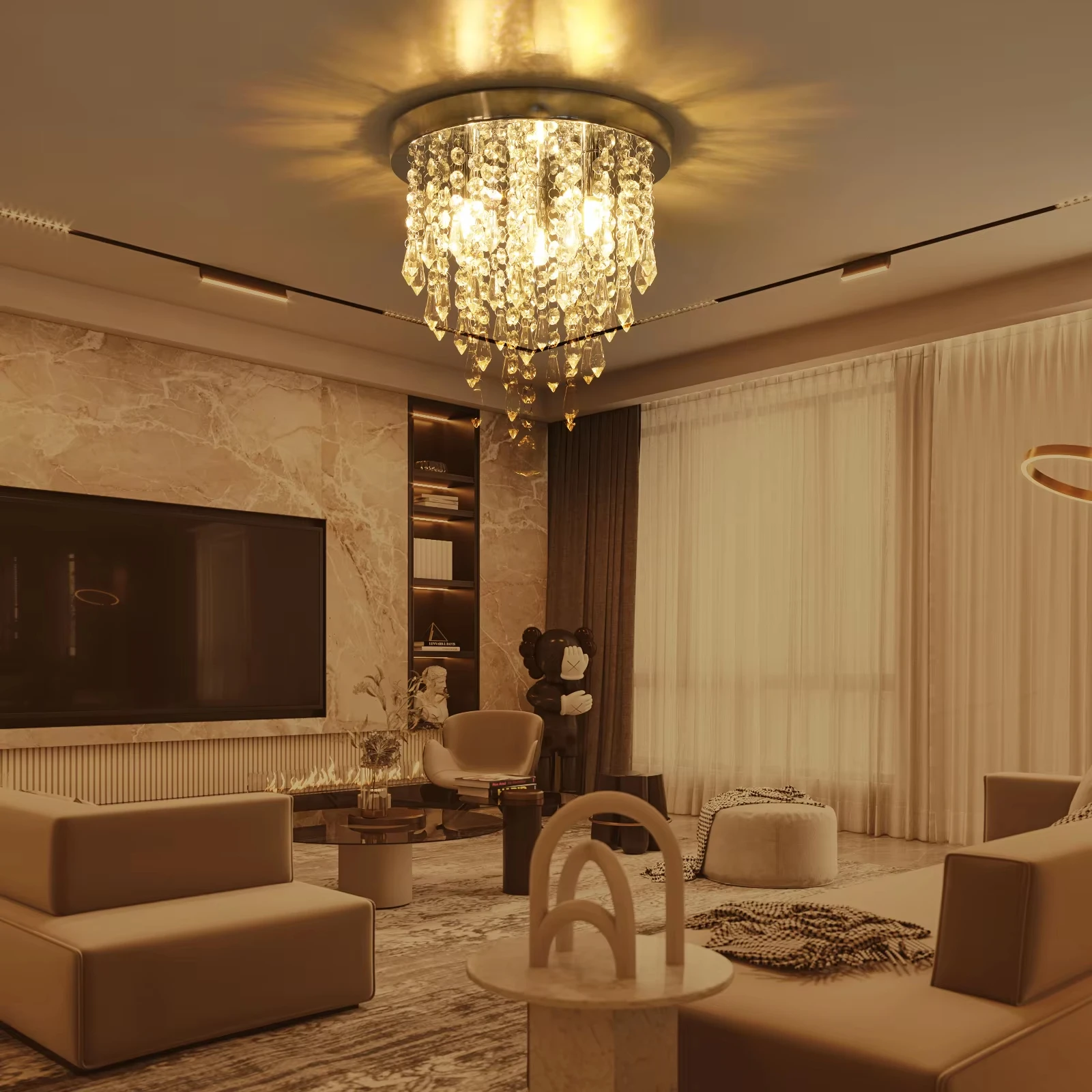 Lámpara de techo de cristal, luz LED de techo con base G9, lámpara de dormitorio, candelabro de cristal, luz de pasillo, lámpara de techo