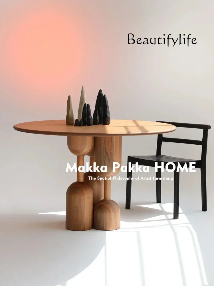 

стол кухонный Medieval retro creative log round dining table household wabi-sabi Nordic French solid wood round table