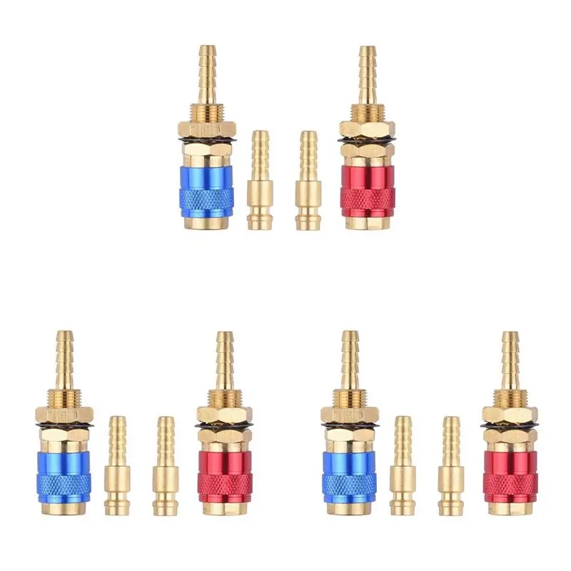 ABMI-6Pcs 6Mm Water Cooled Air Cooled Gas Water Adapter Quick Connector Fitting For MIG TIG Welding Torch Plug, Blue+Red,