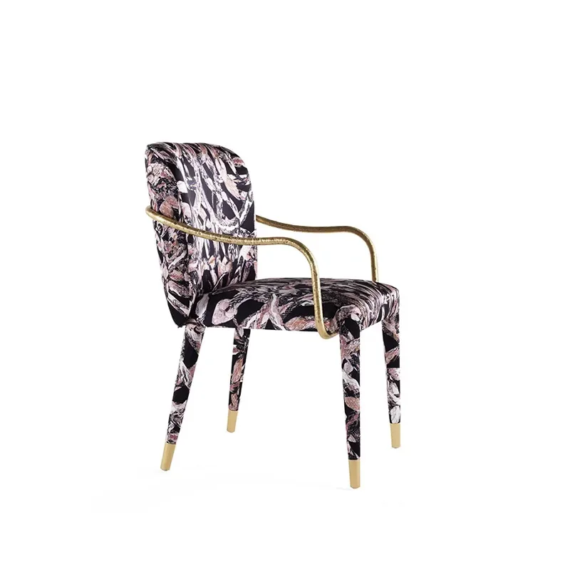 

Italian pure copper dining chair light luxury high-end home negotiation chair modern luxury villa designer printed back chair