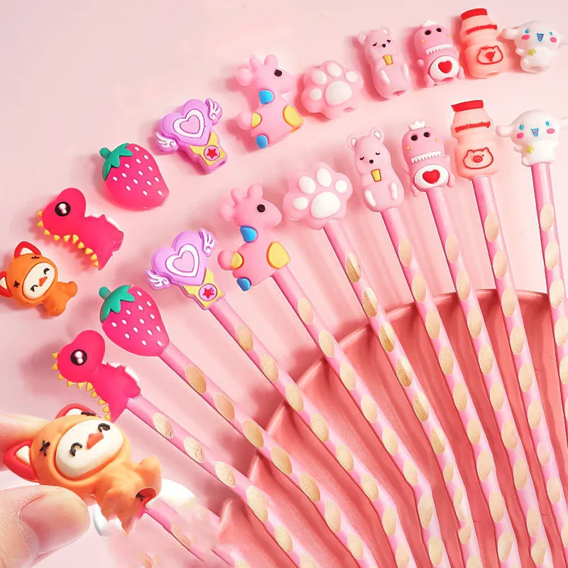 10PCS New Kawaii Cartoon Cap of a Pen Silicone Pencil Protective Case Creative Stationery Student Prize School Supplies