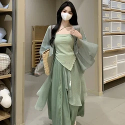 2026 chinese ancient women's wearing improved casual daily hanfu set elegant solid color fairy retro princess three piece suit