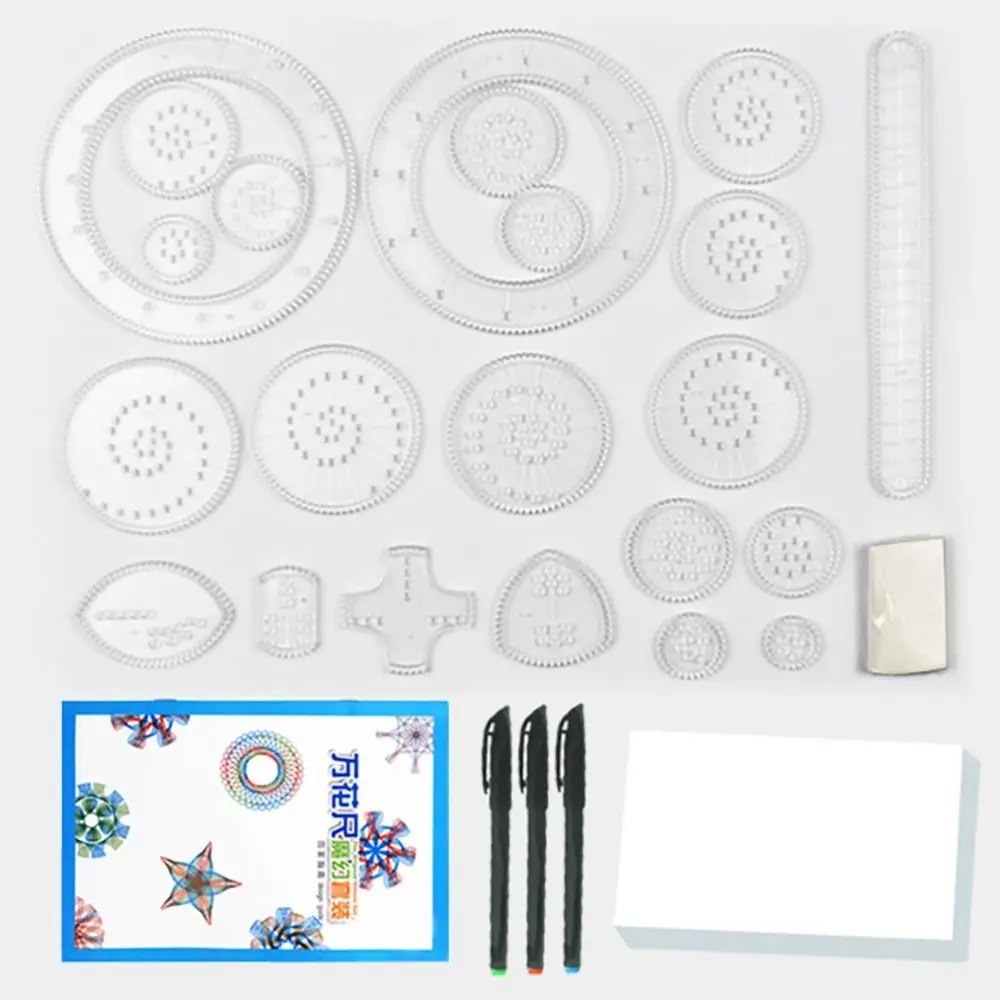 27PCS Plastic Spirograph Professional Interlocking Gears Wheels 27PCS Drawing Toys Set Special Shaped Geometric Ruler Kids