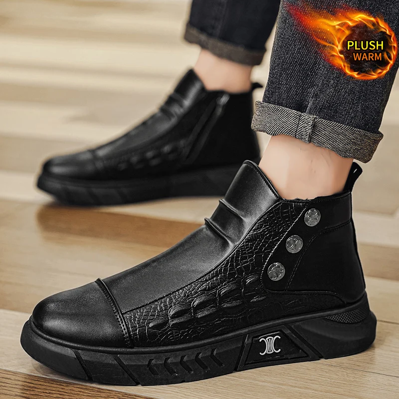 

Men's Leather Boots Winter Warm Comfortable High Top Fashion Chelsea Boots