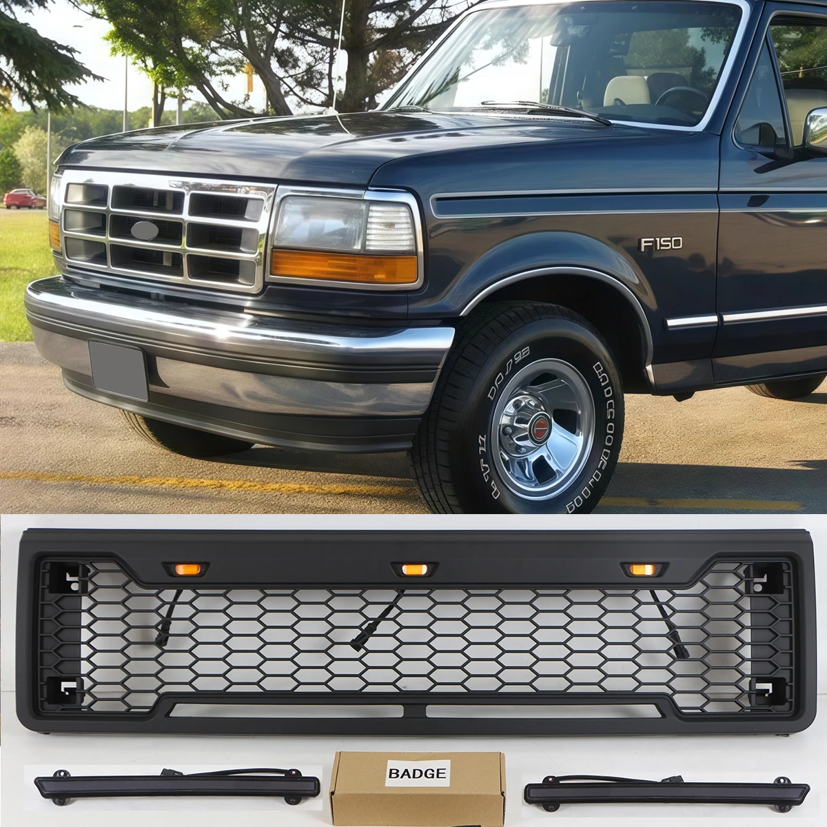 

Front Grille Fits For 1980-1986 /1987-1991 /1992-1996 Ford F150 Raptor F-150 W/Light Bar Grill Ship From USA