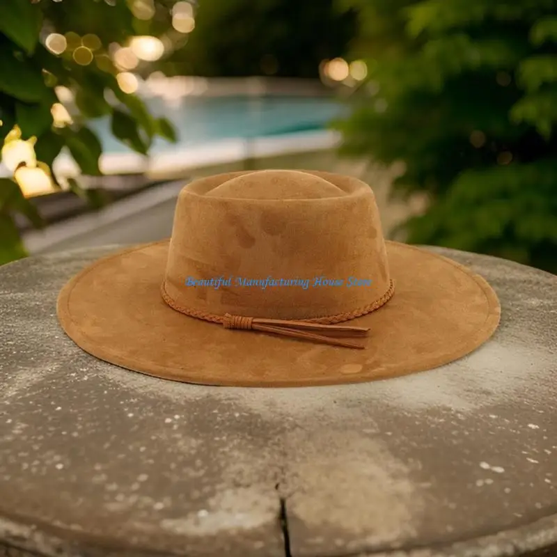 Chapeau Homburg élégant avec ceinture tressée, chapeau plat à larges bords, cadeaux Surprise, chapeau pour vacances, accessoires
