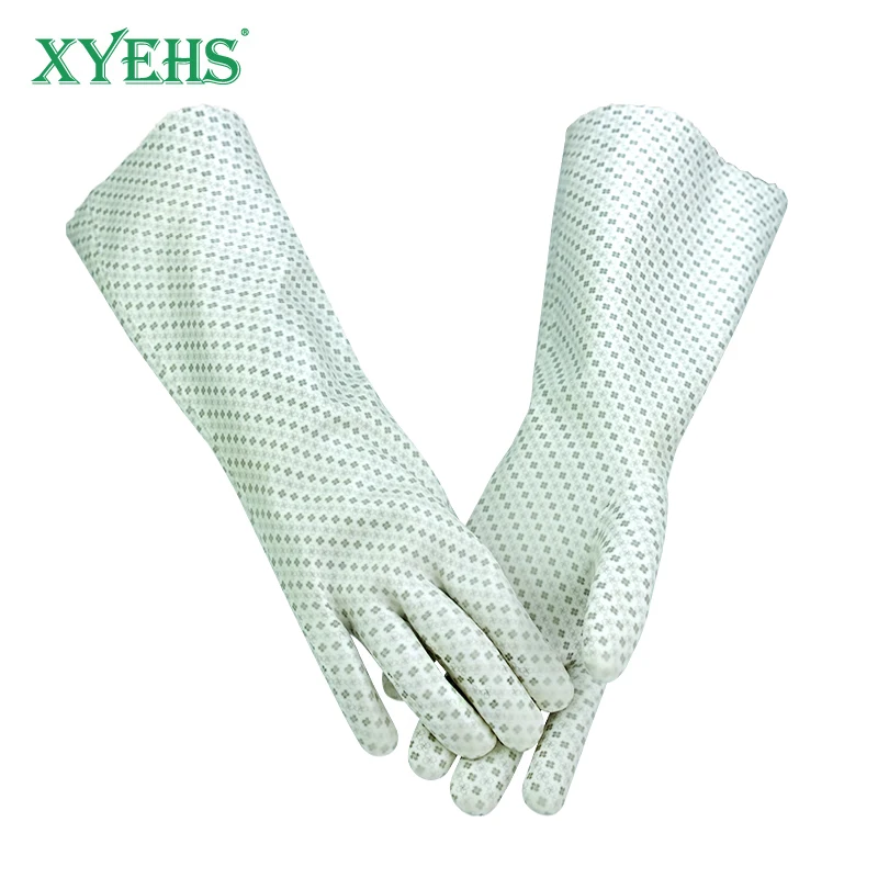 XYEHS 40cm PVC Household Cleaning Heat & Cold Resistant Gloves with Fleece Skin Friendly Long Sleeves Waterproof Work Gloves