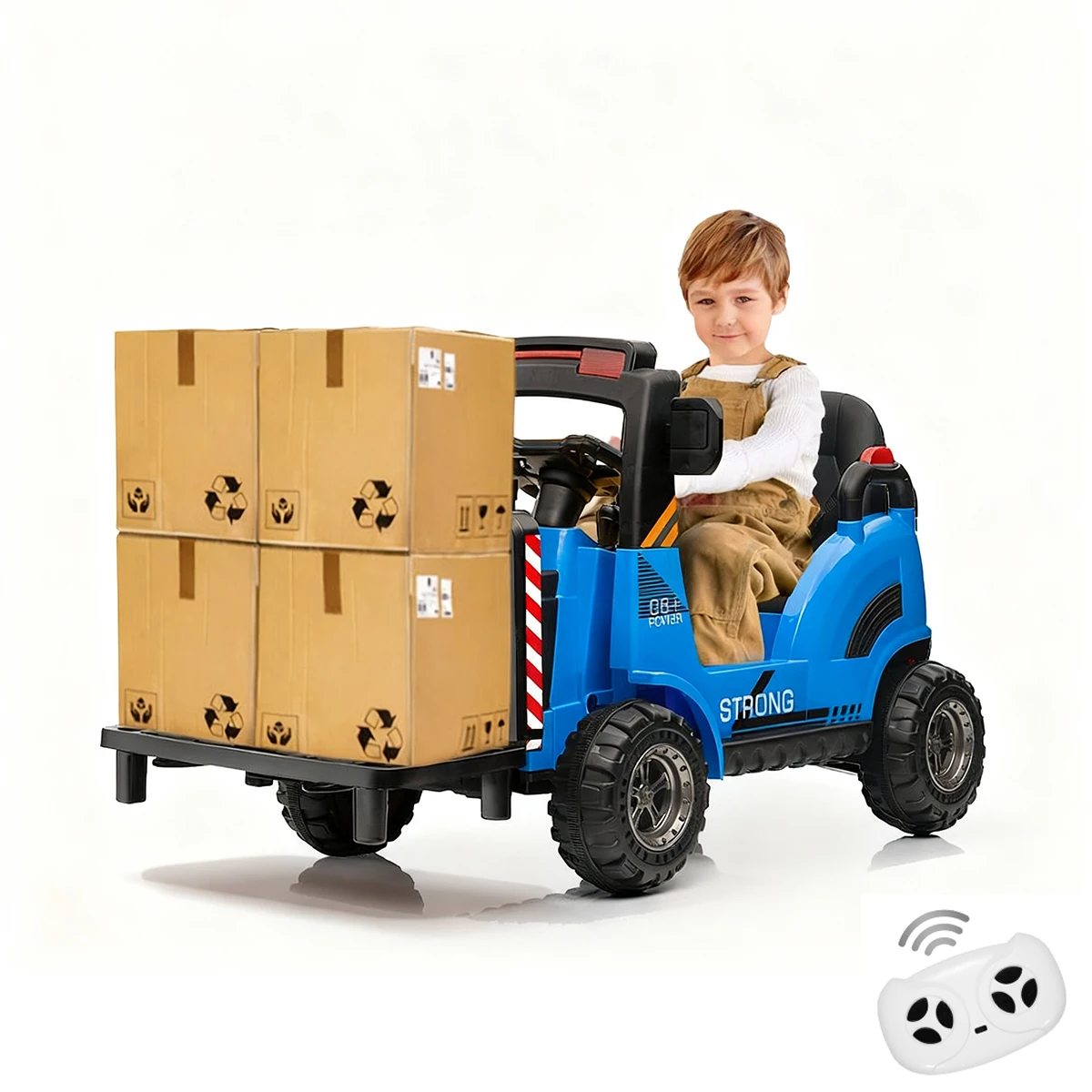 12V 電動フォークリフトカー、2つの速度モード、リモコン、昇降可能なフォークとパレット、USB付きの電動建設トラック