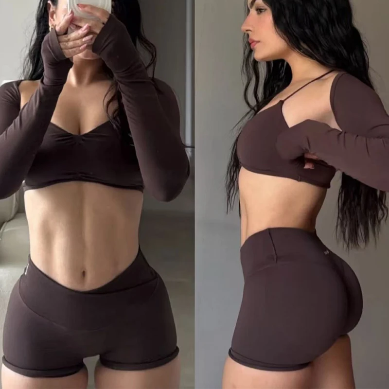 

3Pcs Women's High Stretch Gym Sportswear Impact Vision Shrug Sports Bra Shorts Set Comfortable Workout Yoga Active Wear Outfit