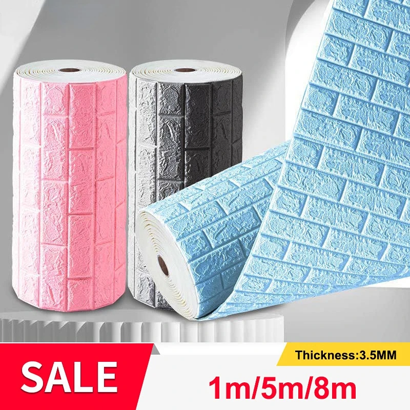 1/5/8m 3D Self-Adhesive Wallpaper Continuous Waterproof Brick Wall Sticker Living Room Children's Bedroom wall papers home decor