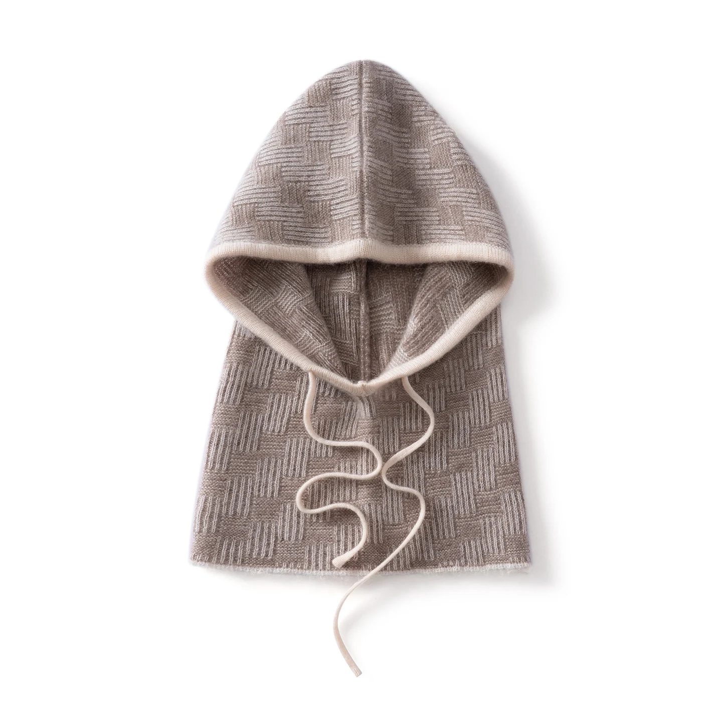 CASHMERE Hooded Scarf Hat Unisex Cashmere Knitted Balaclava Winter Outdoor Style Warm Hooded Beanies with Adjustable Drawstring