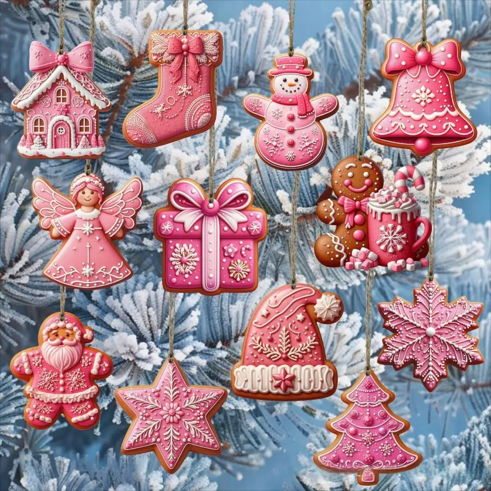 12/24/36Pcs Christmas Wooden Hanging Decoration Xmas Tree Hanging Ornament Santa Claus Snowman Stocking Gingersnap Bell Pendant