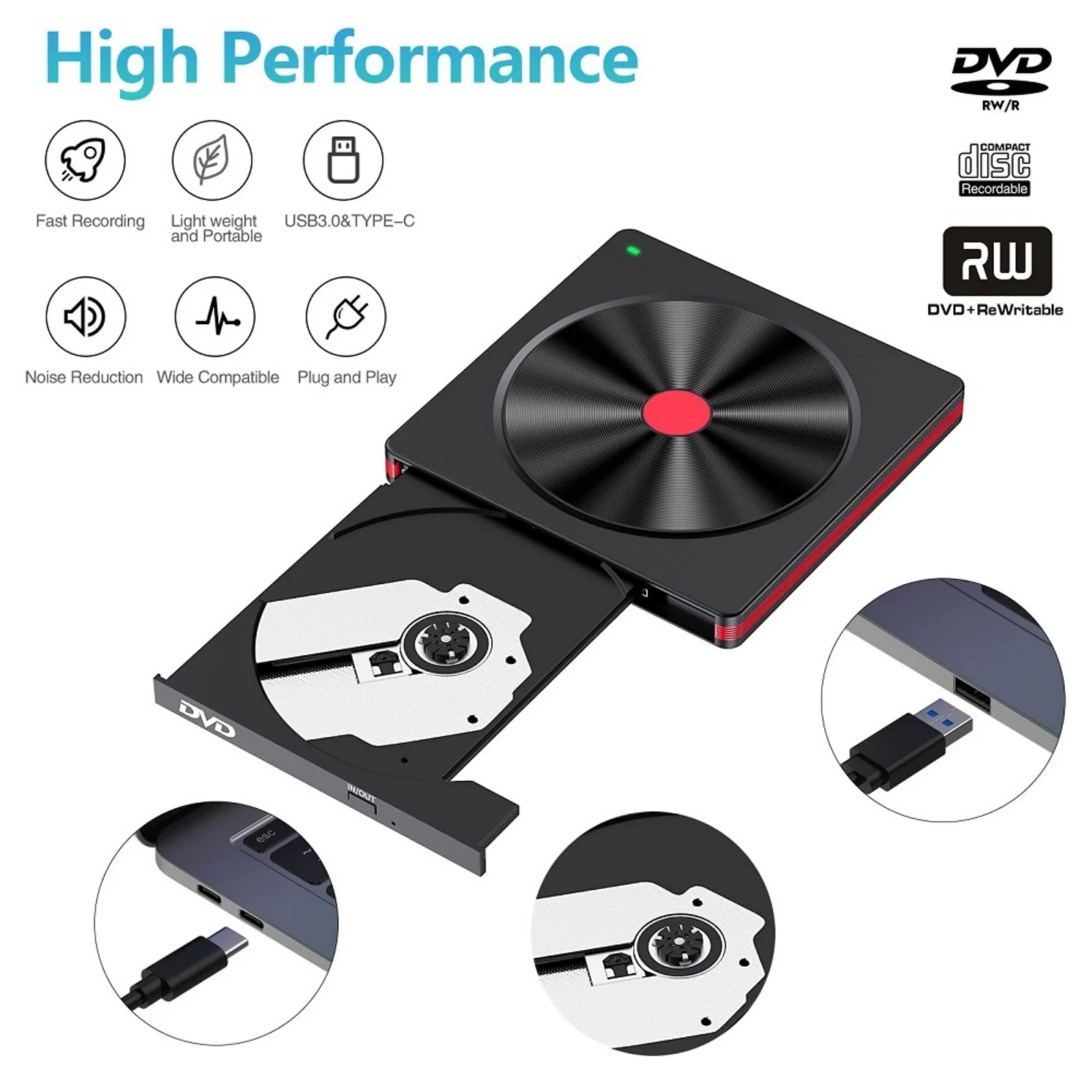 External CD/DVD Drive,USB 3.0 CD DVD +/-RW Burner CD ROM External DVD Drive CD Reader DVD Player for PC Laptop Desktop