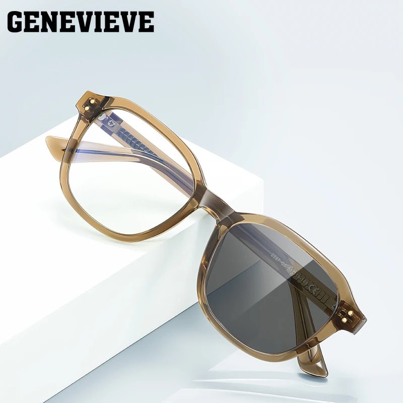 GENEVIEVE Geometric Simple Square Classic Design Men's Blue Light Reading Glasses Photochromic Customizable Prescription PFD2227