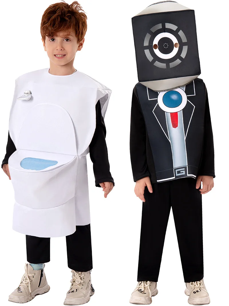 Disfraz de Cosplay con temática de juego para niños, mono negro de inodoro, Halloween, sonido de tv