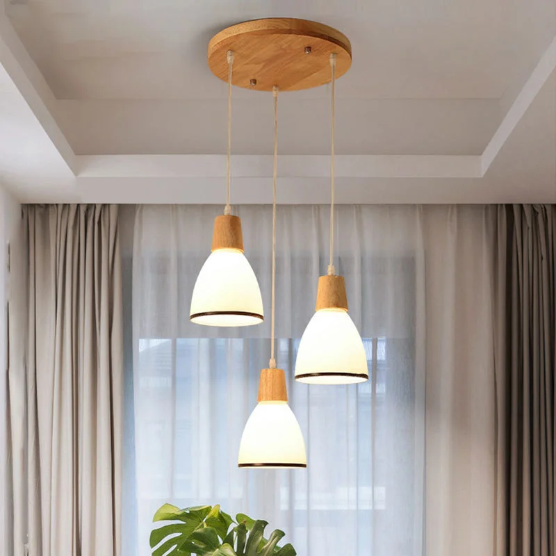 

Modern Chandelier Solid Wood Ceiling Plate Glass Lampshade Chandeliers For Dining Table Bedroom Kitchen Island Ceiling Fixture