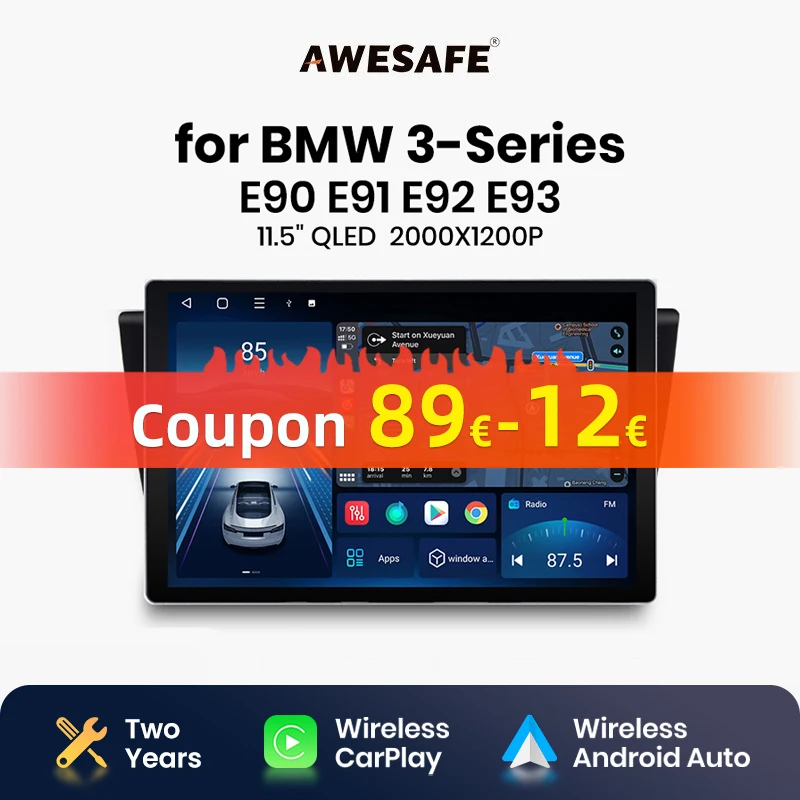 AWESAFE X7 PRO 11.5“ 2K Wireless CarPlay Android Auto Car Radio for BMW 3-Series E90 E91 E92 E93 Multimedia autoradio