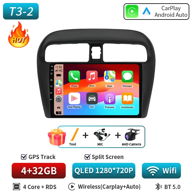 Android 16 9 "Voor Mitsubishi Mirage Attrage 2012-2018 2019 Autoradio Space Star 2014 Navigatie Stereo multimedia Tuning Scherm